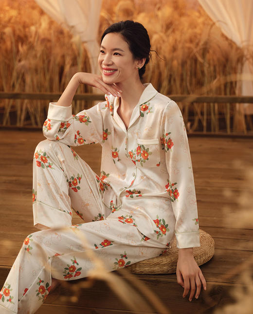 5F AIMER 爱慕黄锦家居服套装100%桑蚕丝家居服套装 商品图2