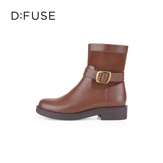 Dfuse迪芙斯冬季新款牛皮圆头复古方扣休闲短靴女DF34116156/DF34118156 商品图2