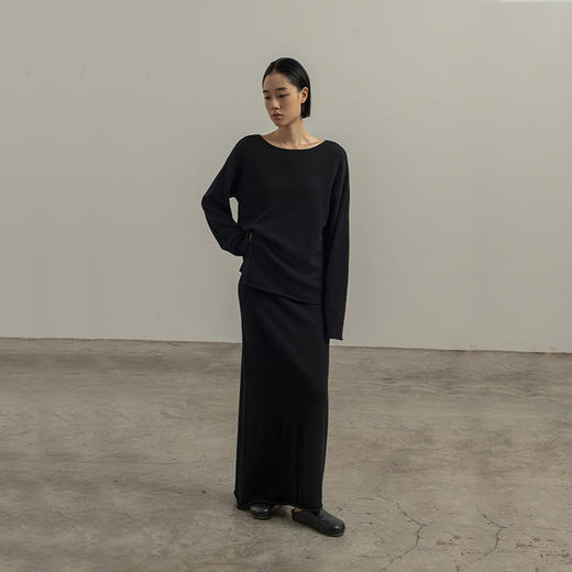 322工房经典再造纯喀什米尔羊毛针织一字领套头衫2023秋冬开叉毛衣B140 商品图3