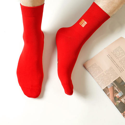 都市丽人都市锋尚简约系列精梳棉袜子中筒袜中厚款男士常规袜新年本命年红品FC3DF8 商品图0