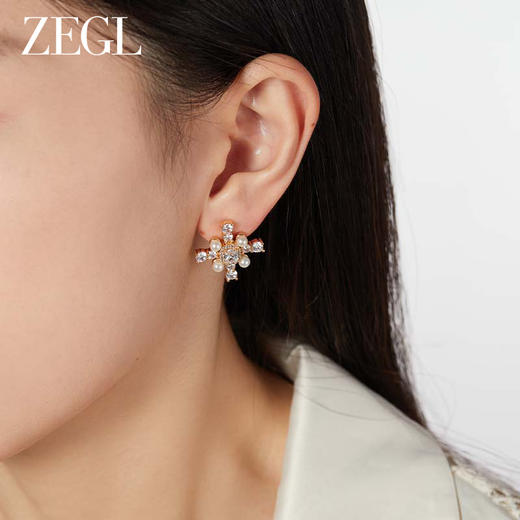 ZEGL设计师法式十字架系列人造珍珠耳环女高级感复古耳钉银针耳饰 商品图3
