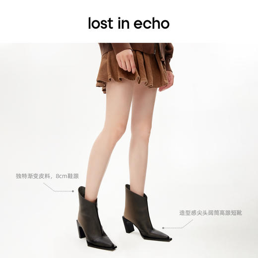 lost in echo设计师品牌尖头渐变高跟几何沿条阔筒短靴时尚百搭女 商品图1