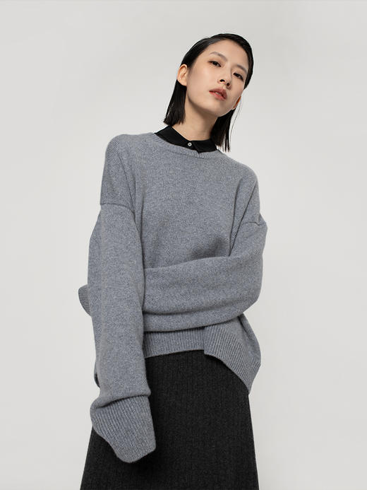 322工房纯羊绒衫女新款秋冬宽松廓形套头百搭加厚保暖针织衫毛衣 商品图1