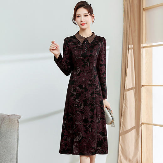 秋季新款，中长款A字裙时尚中老年妈妈装印花连衣裙QYM-YM-XGY239-Y 商品图5