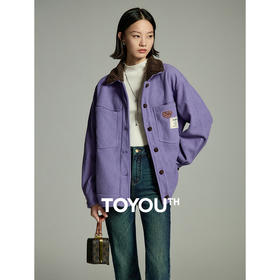 初语紫色复古保暖灯芯绒外套女2022冬季新款宽松外搭加厚加绒夹克