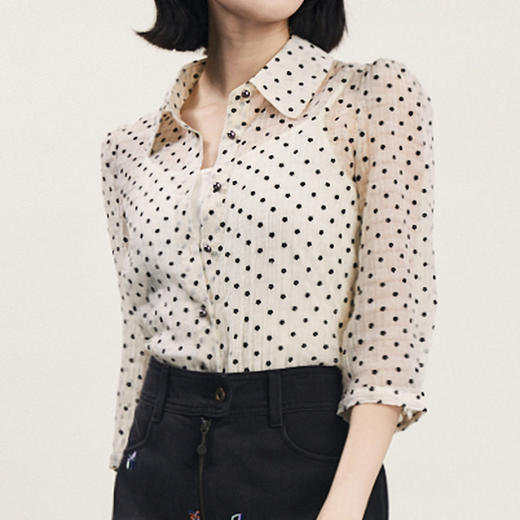 谜底两件套衬衫分袖女2023秋新款复古文艺植绒提花衬衣239MC7326 商品图3