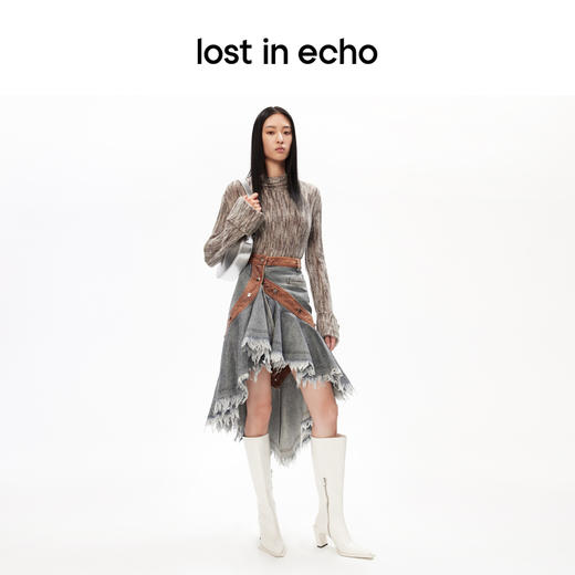 lost in echo设计师品牌尖头几何沿条修身长靴小众 商品图1