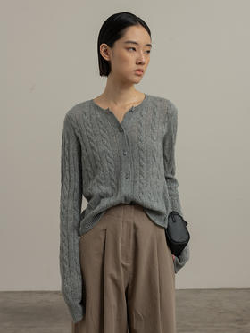 322工房经典再造纯山羊绒针织绞花开衫2023秋冬百搭纯色外套B154