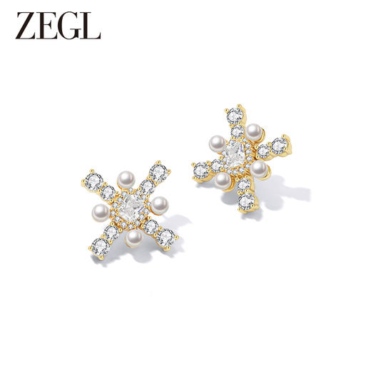 ZEGL设计师法式十字架系列人造珍珠耳环女高级感复古耳钉银针耳饰 商品图0