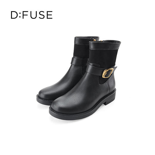 Dfuse迪芙斯冬季新款牛皮圆头复古方扣休闲短靴女DF34116156/DF34118156 商品图5