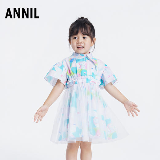 女童连衣裙夏新款宝宝短袖薄款洋气休闲小女孩裙子安奈儿童装TG323084 商品图1