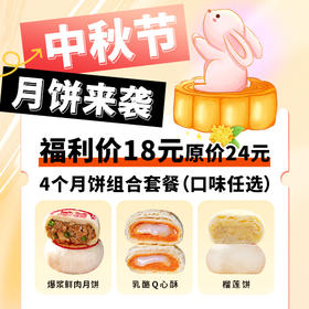 月饼三送一（到店可选购4个月饼  3个口味任选）