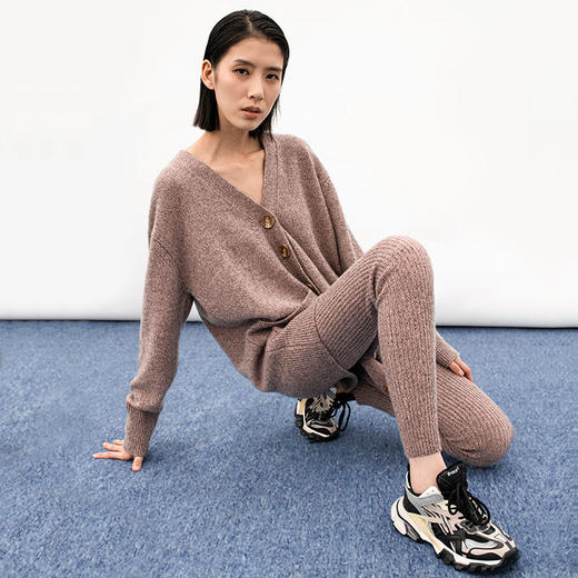 322工房纯羊绒裤女新款冬季休闲内穿打底保暖修身针织长裤子 商品图0