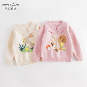 【抗起球】马克珍妮秋冬新款女童萌趣动物花边领毛衣231957