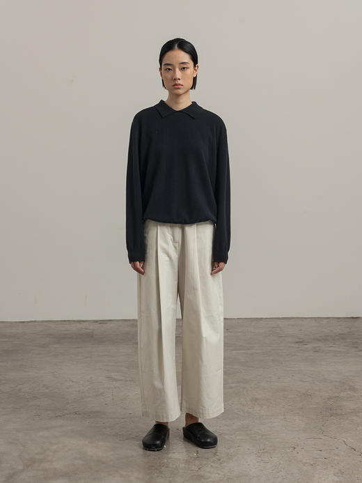 322工房经典再造纯山羊绒polo领宽松针织套头衫2023秋冬毛衣B149 商品图2