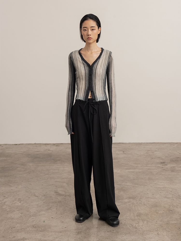 322工房清透超幼马海毛针织毛衣外套2023秋长袖女士百搭开衫B127