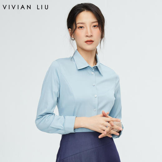 VIVIAN LIU R2347306秋女装新款翻领气质修身单排扣针织长袖上衣 商品图0