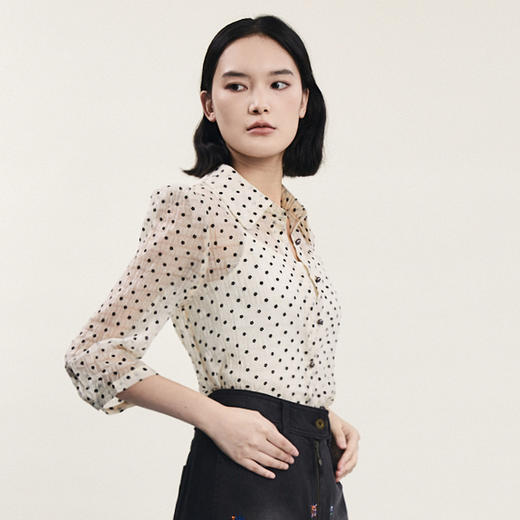 谜底两件套衬衫分袖女2023秋新款复古文艺植绒提花衬衣239MC7326 商品图1