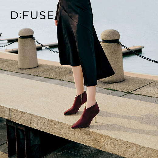Dfuse迪芙斯秋冬新款羊反绒法式方头高跟踝靴短靴DF34116030 商品图9