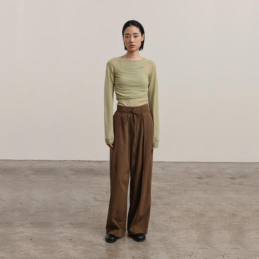 322工房质感气质毛衣单品2023秋冬丝光羊毛拼接式长袖套头衫B132 商品图3