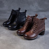秋冬新款，女士高跟单靴复古粗跟短筒靴牛皮气质百搭妈妈鞋ZM233326 商品缩略图3