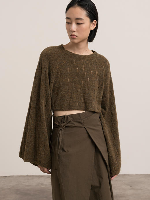 322工房新意短毛绒圈圈纱羊毛破洞截短套头衫2023秋冬针织衫B129 商品图0