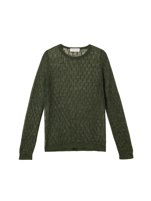 322工房超幼马海毛女式长袖针织衫2023秋圆领镂空紧身套头衫B105 商品图4