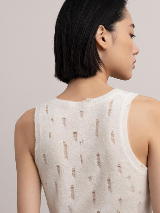 322工房新意短毛绒女士圈圈纱羊毛破洞背心2023秋冬款v领内搭B133 商品图2