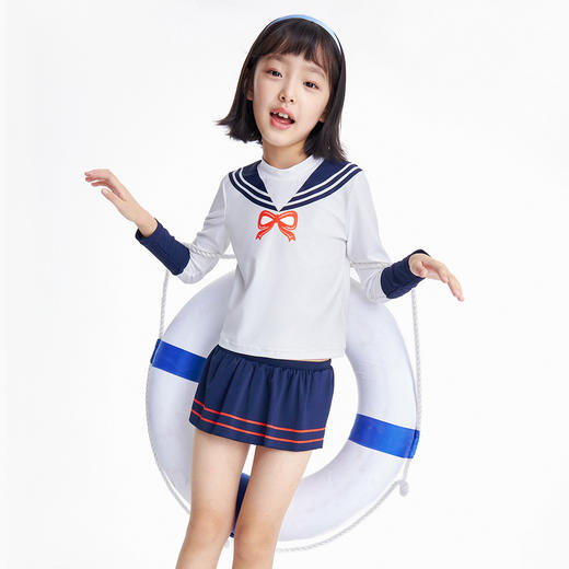 女童分体泳衣套装夏季新款海军风女孩沙滩游泳泳装安奈儿童装JG317612 商品图4