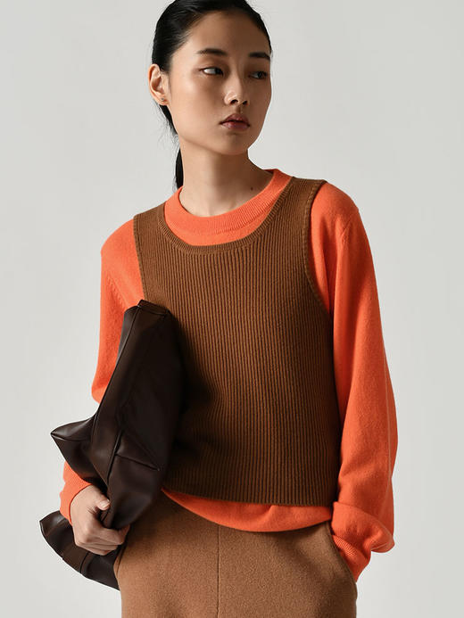 3322工房暖阳打底背心纯色秋冬新款纯山羊绒无袖圆领针织马甲女 商品图0