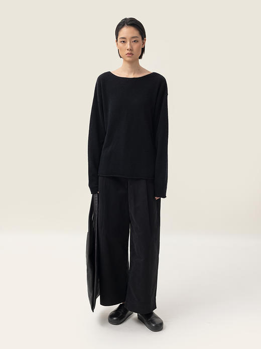 322工房再造经典纯山羊绒一字领套头衫2023秋女士套头打底衫B107 商品图2