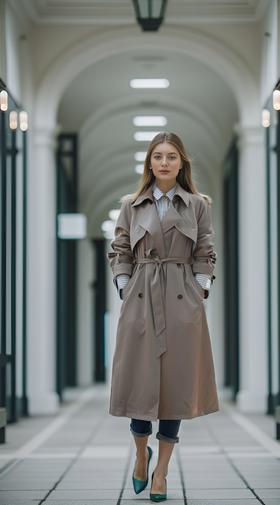 双排脱袖风衣（附腰带）