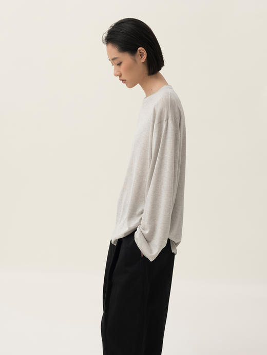 322工房经典再造长袖真丝羊绒圆领套头衫2023秋冬针织打底衫B109 商品图1