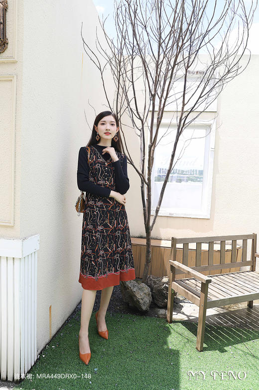 马天奴  趣味锁链花卉连衣裙假两件MRA449DRX0 商品图2