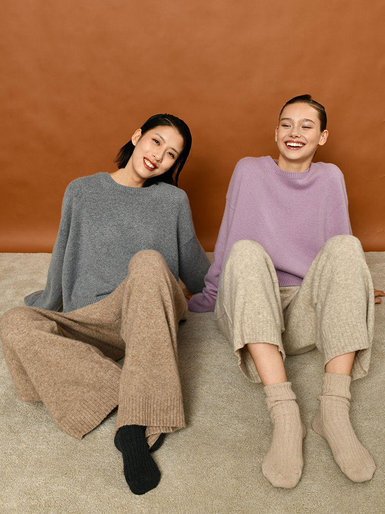 322工房纯羊绒衫女新款秋冬宽松廓形套头百搭加厚保暖针织衫毛衣