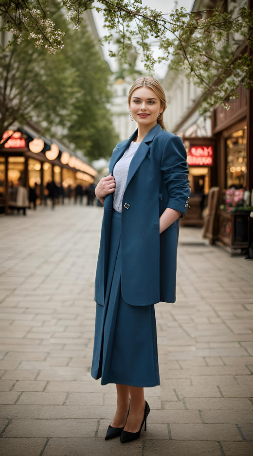 西服领侧高叉系带中长无性风风衣 商品图2