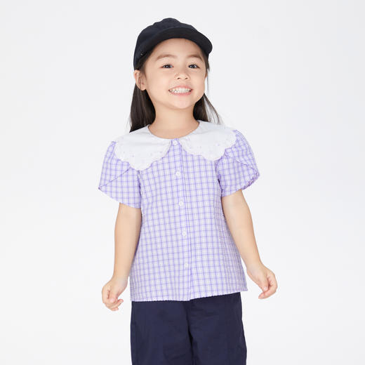 【实体店同款】女童装衬衫宝宝纯棉夏新款翻领短袖白衬衣安奈儿童装XG321637 商品图1