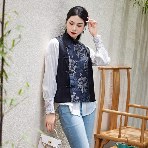 FLZD-A9430秋冬感醋酸重工刺绣马甲新款精品中式国风背心女 商品图2