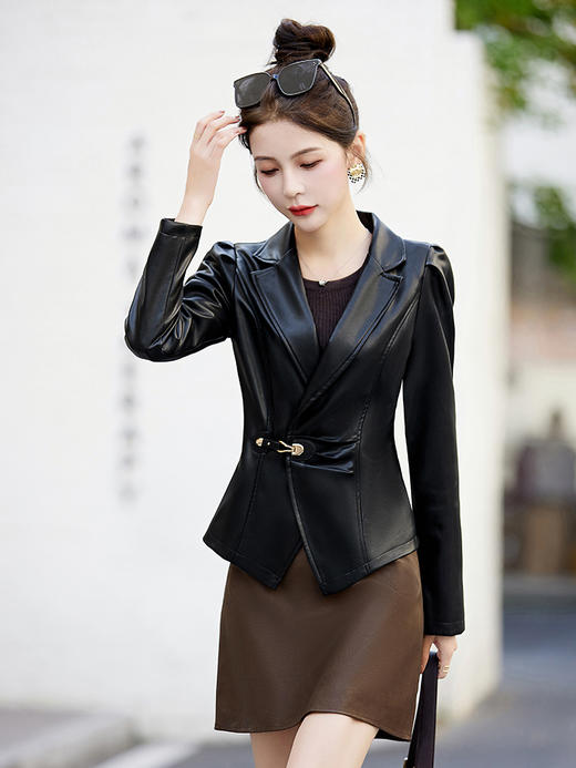 气质时尚休闲，修身显瘦简洁大方PU皮夹克外套HR-YJHE3331 商品图4