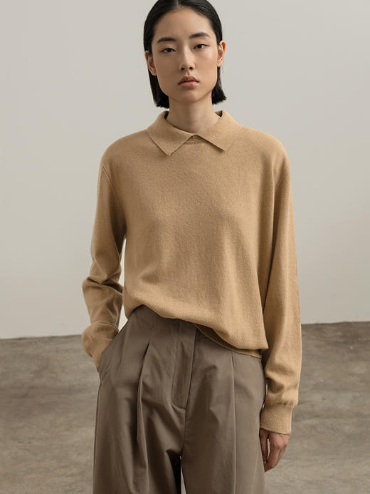 322工房经典再造纯山羊绒polo领宽松针织套头衫2023秋冬毛衣B149 商品图3