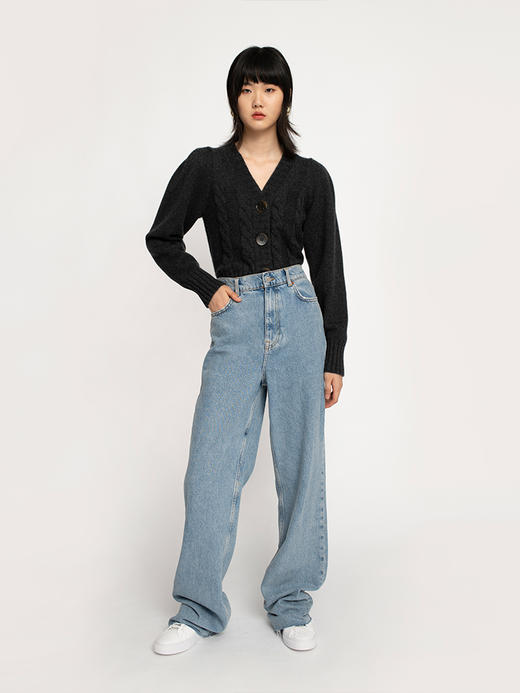 322工房羊绒衫针织开衫女通勤新款秋冬纯色提花长袖复古毛衣外套 商品图2