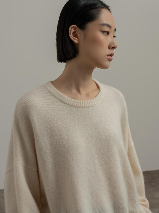 322工房经典再造女士拉毛丝羊绒针织套头衫2023秋冬廓形毛衣B146 商品图1