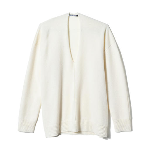 322工房纯喀什米尔羊毛衫女新款秋冬季长袖V领套头简约米白色针织打底衫 商品图4