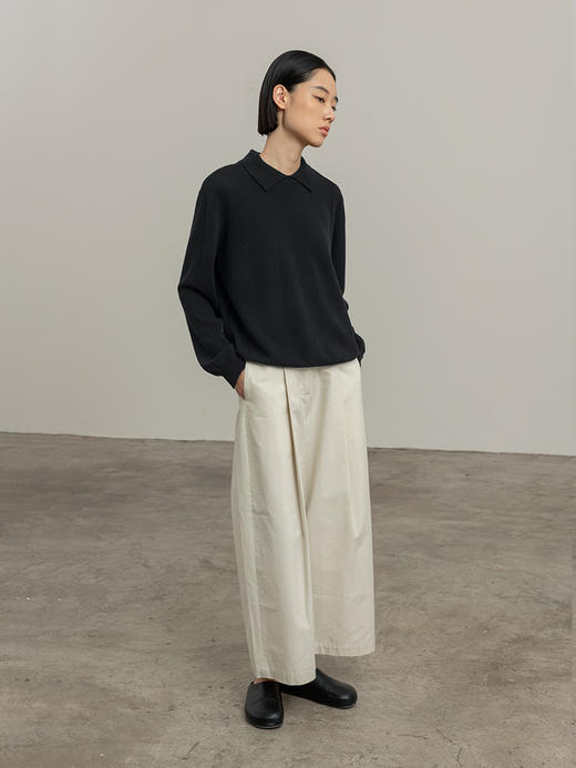 322工房经典再造纯山羊绒polo领宽松针织套头衫2023秋冬毛衣B149 商品图1