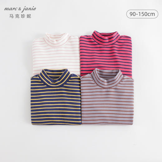 【黑科技发热】马克珍妮秋冬新款 男女童条纹长袖T恤打底衫231382 商品图0