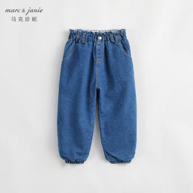 马克珍妮秋冬新款 女童花边腰夹棉保暖牛仔裤 儿童裤子231980