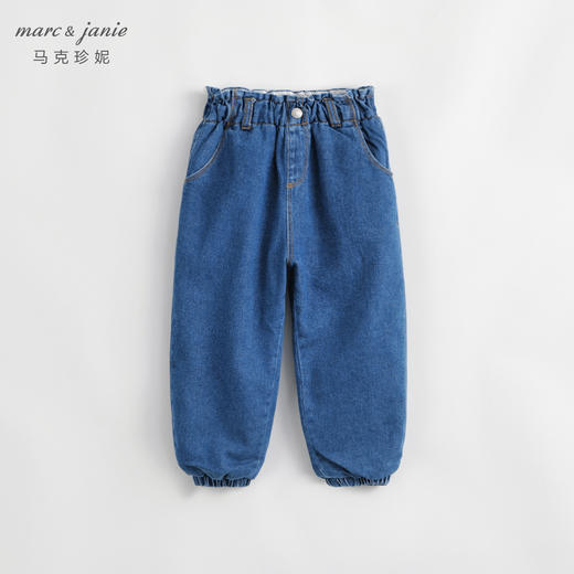 马克珍妮秋冬新款 女童花边腰夹棉保暖牛仔裤 儿童裤子231980 商品图0
