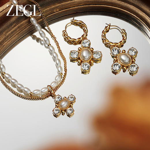 ZEGL设计师法式十字架系列叠戴人造小珍珠项链女款轻奢小众锁骨链 商品图2