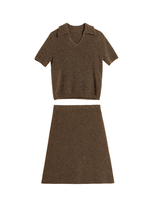 322工房新意短毛绒圈圈纱羊毛套装2023秋冬女士polo领上衣+半裙 商品图4