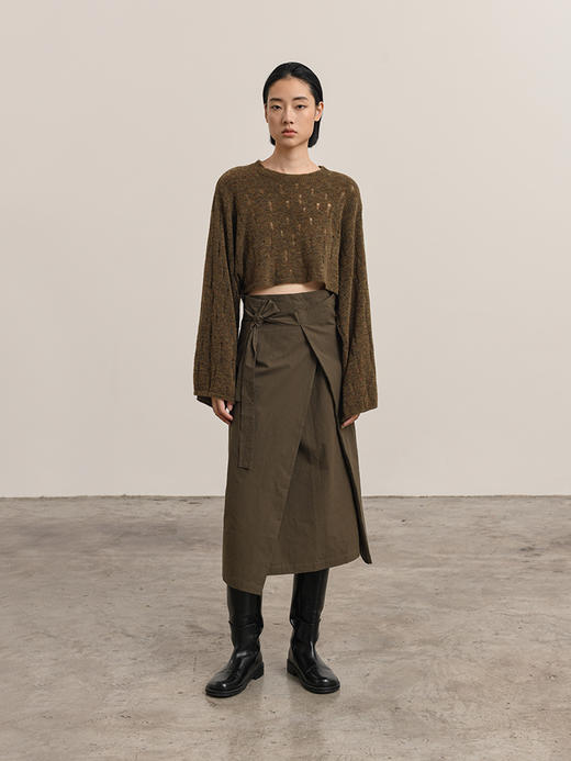 322工房新意短毛绒圈圈纱羊毛破洞截短套头衫2023秋冬针织衫B129 商品图1